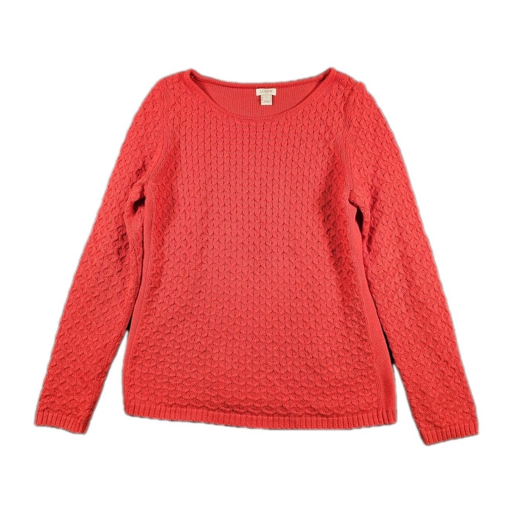 J.Crew Womens Cotton Basketweave Knit Waffle Sweater Small Red E9385